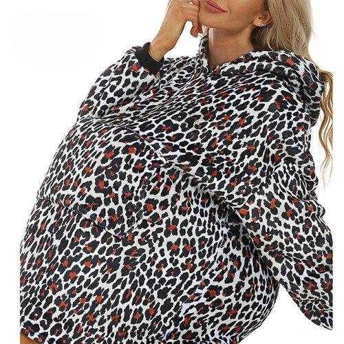 GR415 رداء من الفرو الناعم قابل للارتداء مع قبعة للسيدات -C شكل