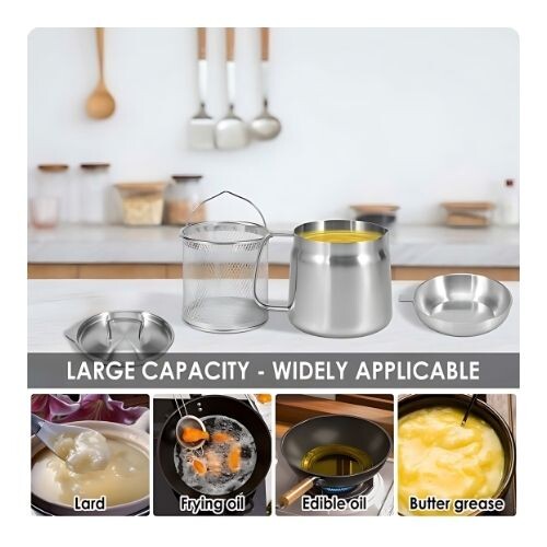 GR600 وعاء ومصفاة فلتر زيت مقلاة عميقة صغيرة مع سلة للاستخدام المنزلي، سعة 2 لتر (1.5 لتر)