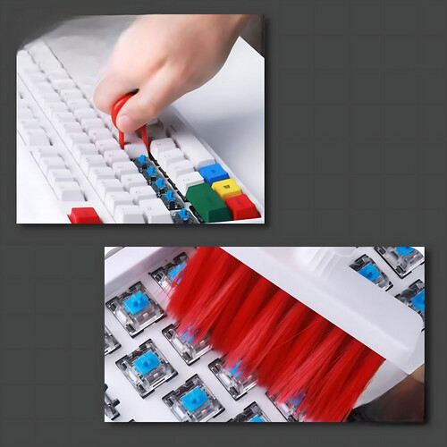 GR3226 فرشاة ٥ في ١ لتنظيف لوحة المفاتيح الكيبورد متعدد الاستخدمات - اللون احمر وابيض