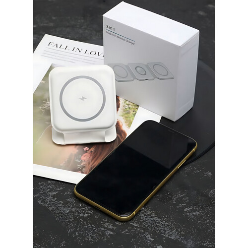 GR3262 حامل شحن لاسلكي مغناطيسي 3 في 1 قابل للطي - ابيض