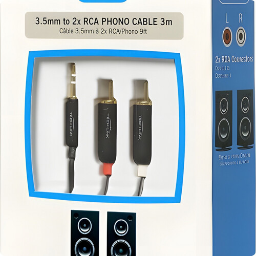 GR3192 كابل Techlink - iwires من 3.5 مم إلى 2 × فونو - 3.0 متر - أسود