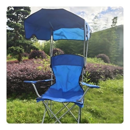 GR515 كرسي شاطئ قابل للطي مع قاعدة أكواب ومظلة - اللون أزرق