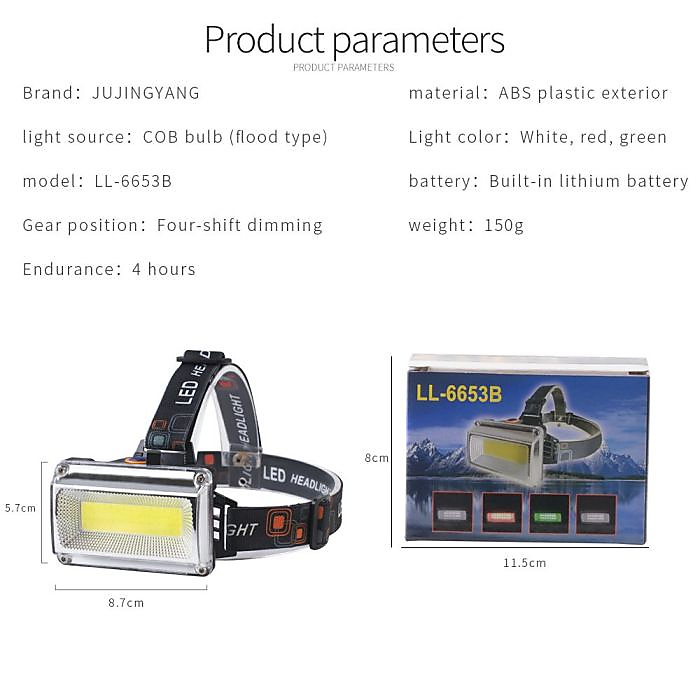 GR3437 مصباح رأس COB بحساس بعيد المدى مع 4 أوضاع إضاءة