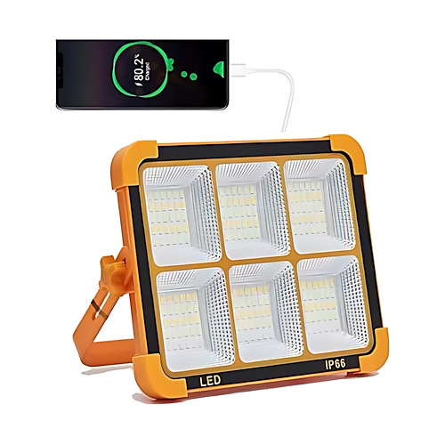 GR3431 كشاف LED محمول 600 واط بالطاقة الشمسية وبطارية احتياطية