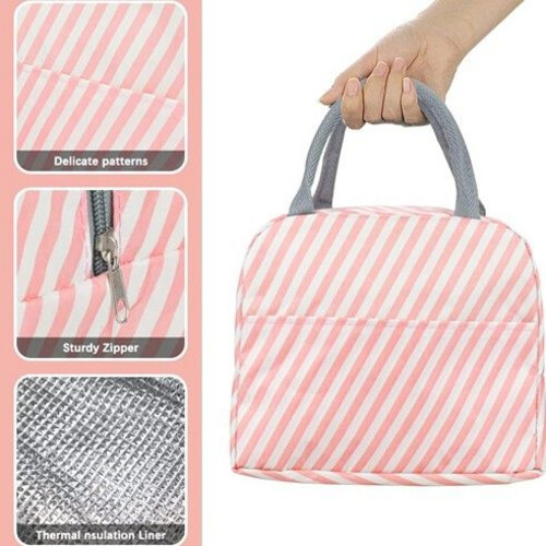 GR721 حقيبة طعام أنيقة عازلة للحرارة - خطوط وردية
