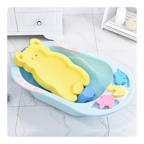 GR593 وسادة استحمام للأطفال حديثي الولادة مع 3 إسفنجات تنظيف ناعمة