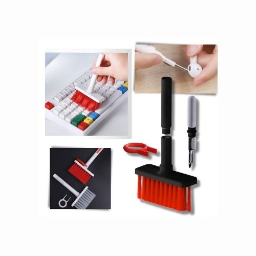 GR3226 فرشاة ٥ في ١ لتنظيف لوحة المفاتيح الكيبورد متعدد الاستخدمات - اللون احمر وابيض