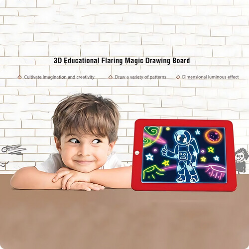 GR3182 لوحة رسم وكتابة مضيئة بتقنية LED مع أقلام وفرشاة ومشابك للأطفال