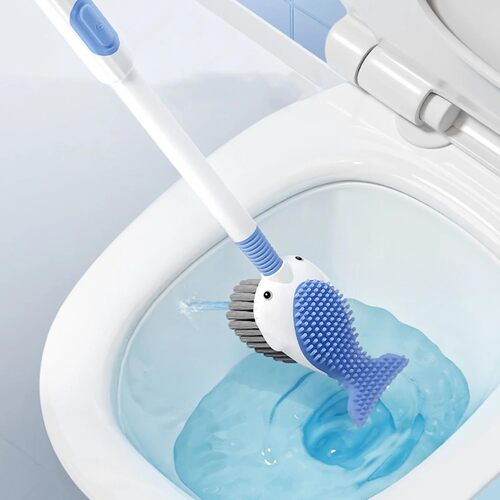 GR3476 فرشاة تنظيف المرحاض بشكل حوت مع موزع سائل