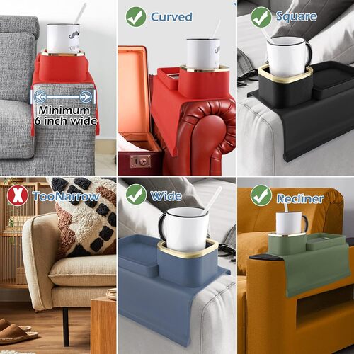 GR3525 حامل اكواب لمسند ذراع الاريكة من السيليكون مضادة للانزلاق