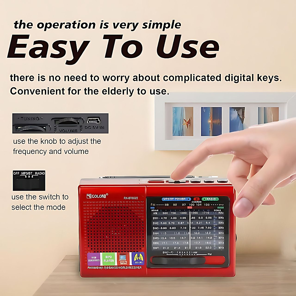 GR3440 راديو متعدد الموجات بالطاقة الشمسية مع كشاف