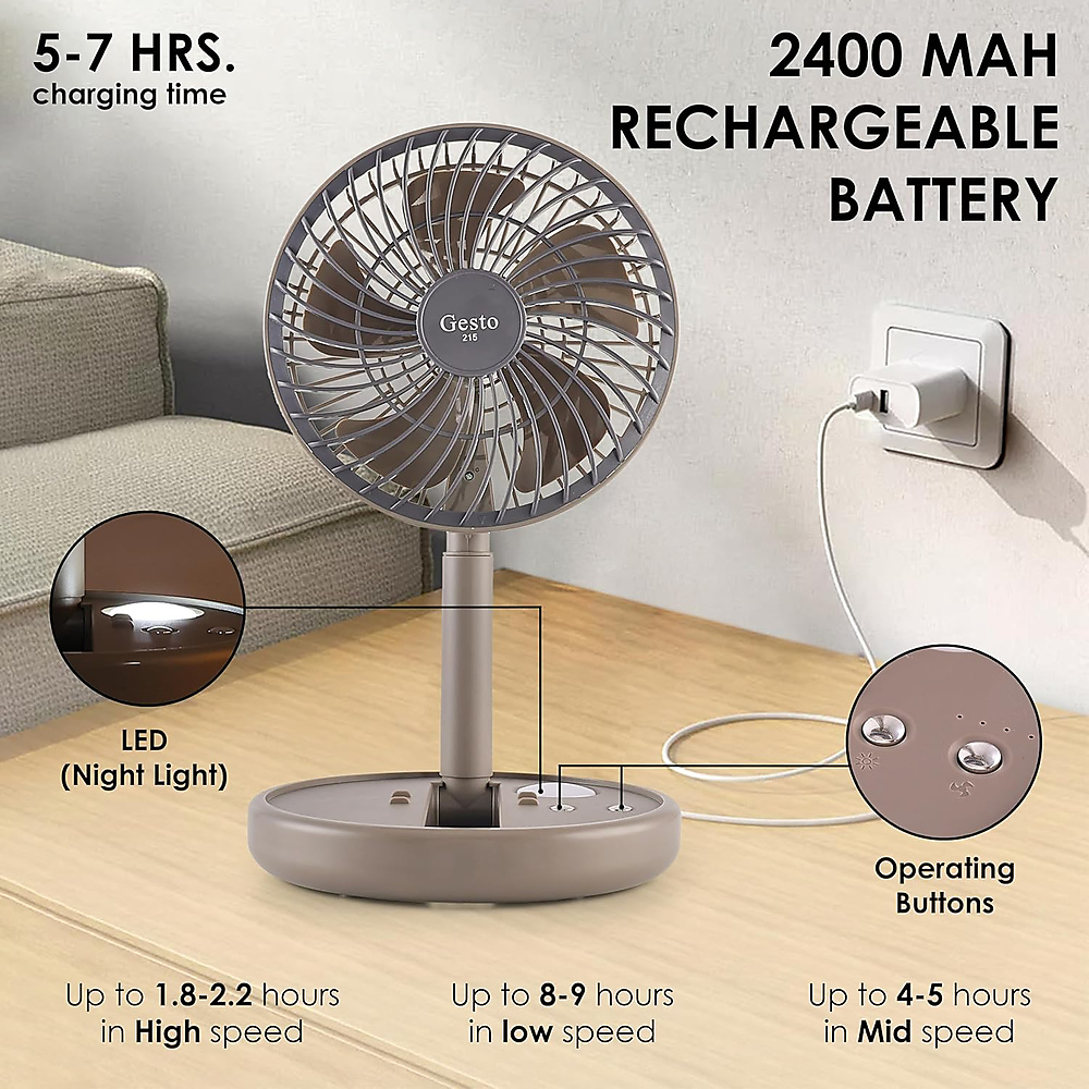 GR3441 مروحة ميني محمولة قابلة للشحن مع إضاءة LED