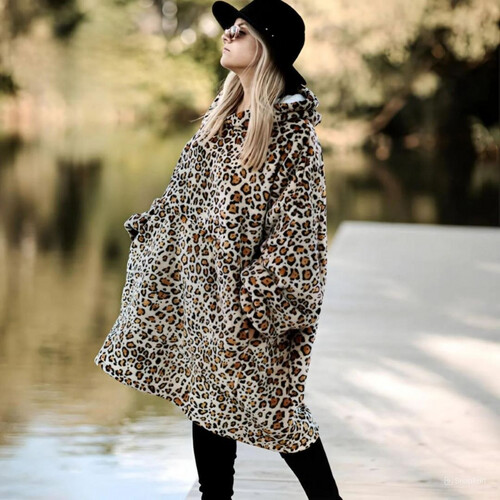 GR417 رداء من الفرو الناعم قابل للارتداء مع قبعة للسيدات -  شكل A