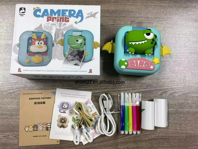 PT186 كاميرا فيديو رقمية وطباعة فورية  شكل ديناصور للأطفال والبنات والأولاد