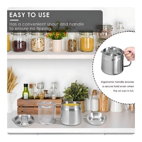 GR600 وعاء ومصفاة فلتر زيت مقلاة عميقة صغيرة مع سلة للاستخدام المنزلي، سعة 2 لتر (1.5 لتر)