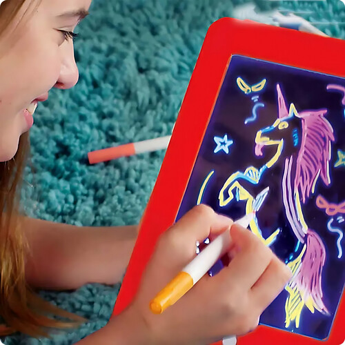 GR3182 لوحة رسم وكتابة مضيئة بتقنية LED مع أقلام وفرشاة ومشابك للأطفال