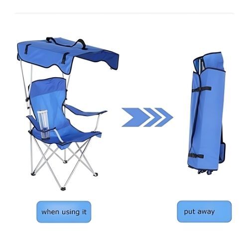 GR515 كرسي شاطئ قابل للطي مع قاعدة أكواب ومظلة - اللون أزرق