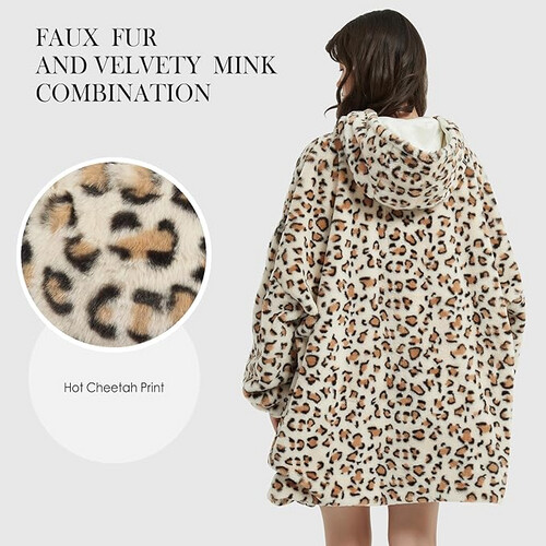 GR416 رداء من الفرو الناعم قابل للارتداء مع قبعة للسيدات - B - شكل