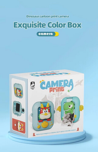 PT186 كاميرا فيديو رقمية وطباعة فورية  شكل ديناصور للأطفال والبنات والأولاد