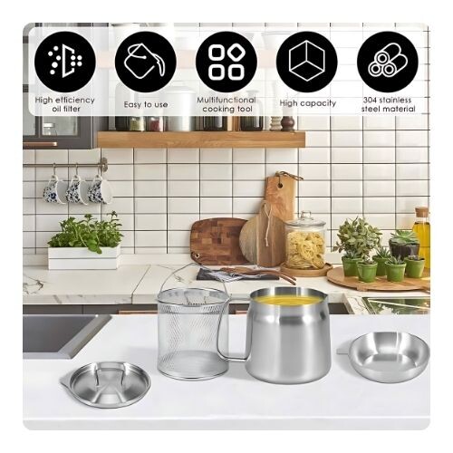 GR600 وعاء ومصفاة فلتر زيت مقلاة عميقة صغيرة مع سلة للاستخدام المنزلي، سعة 2 لتر (1.5 لتر)