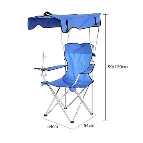 GR515 كرسي شاطئ قابل للطي مع قاعدة أكواب ومظلة - اللون أزرق