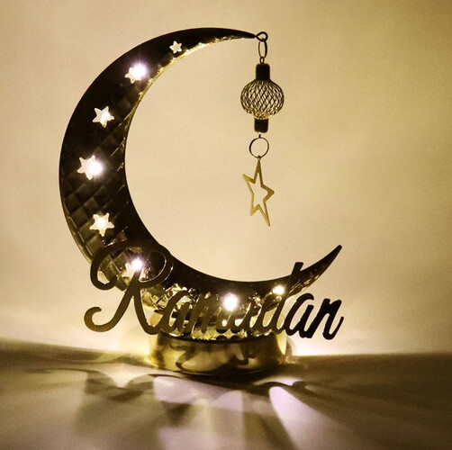 PT305  فانوس معدن على شكل هلال مع إضاءة