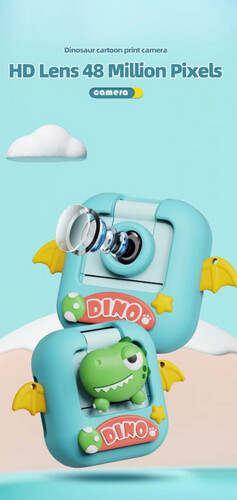 PT186 كاميرا فيديو رقمية وطباعة فورية  شكل ديناصور للأطفال والبنات والأولاد