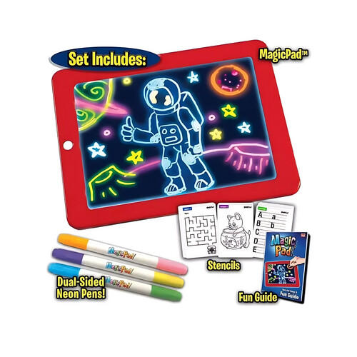 GR3182 لوحة رسم وكتابة مضيئة بتقنية LED مع أقلام وفرشاة ومشابك للأطفال