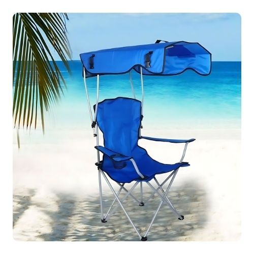 GR515 كرسي شاطئ قابل للطي مع قاعدة أكواب ومظلة - اللون أزرق