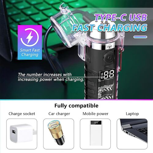 GR3420 ولاعة شفافة مقاومة للماء وقابلة لإعادة الشحن، تعمل بتقنية البلازما  مع مصباح LED