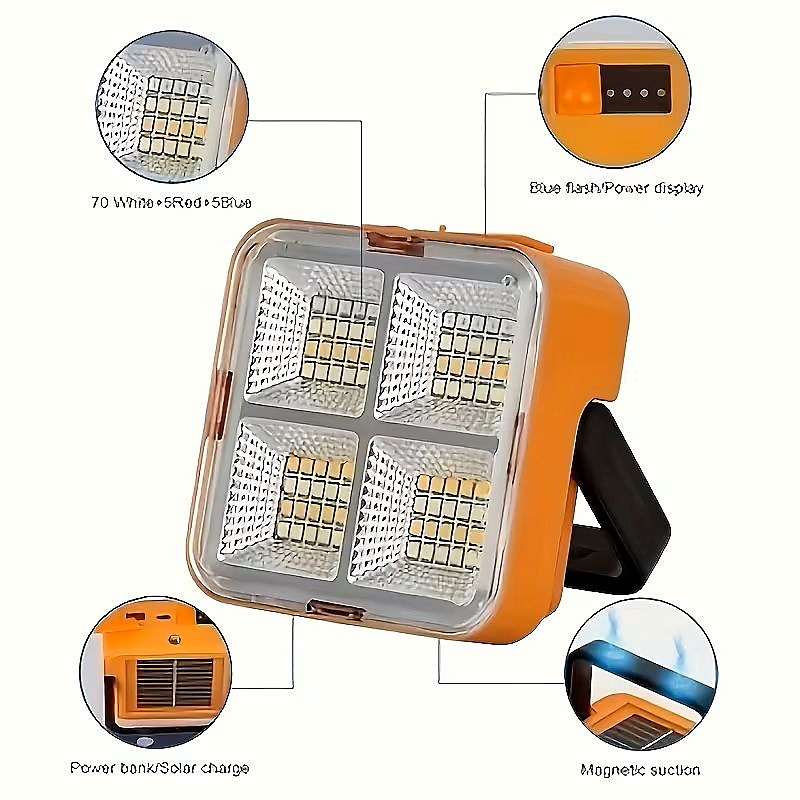 GR3445 كشاف LED محمول  بالطاقة الشمسية وبطارية احتياطية - حجم صغير