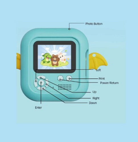 PT186 كاميرا فيديو رقمية وطباعة فورية  شكل ديناصور للأطفال والبنات والأولاد