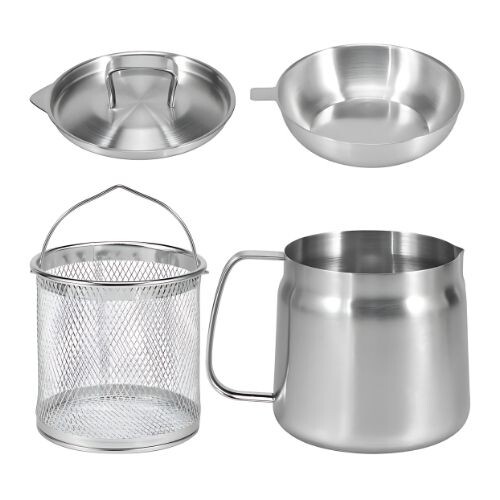 GR600 وعاء ومصفاة فلتر زيت مقلاة عميقة صغيرة مع سلة للاستخدام المنزلي، سعة 2 لتر (1.5 لتر)