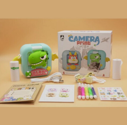 PT186 كاميرا فيديو رقمية وطباعة فورية  شكل ديناصور للأطفال والبنات والأولاد