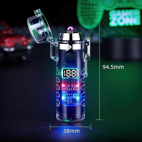 GR3420 ولاعة شفافة مقاومة للماء وقابلة لإعادة الشحن، تعمل بتقنية البلازما  مع مصباح LED