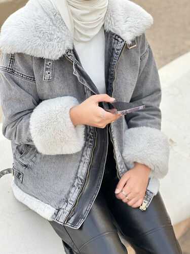 Gray jeans winter jacket
