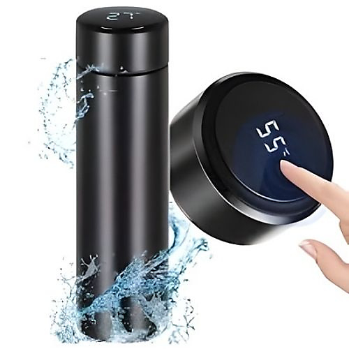 كوب ذكي مزود بشاشة LED لعرض درجة الحرارة، أسود، سعة 500 مل