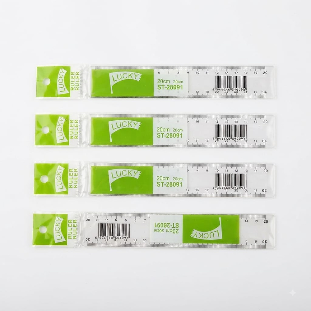 Transparent plastic ruler, 20 cm – pack of 4