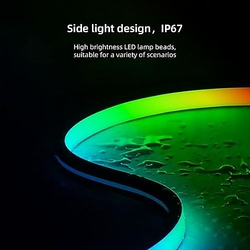 شريط اضاءة LED نيون RGB-IC بطول 16.4 قدم، 5 فولت يعمل بالبلوتوث مع تحكم في التطبيق ومزامنة الموسيقى،
