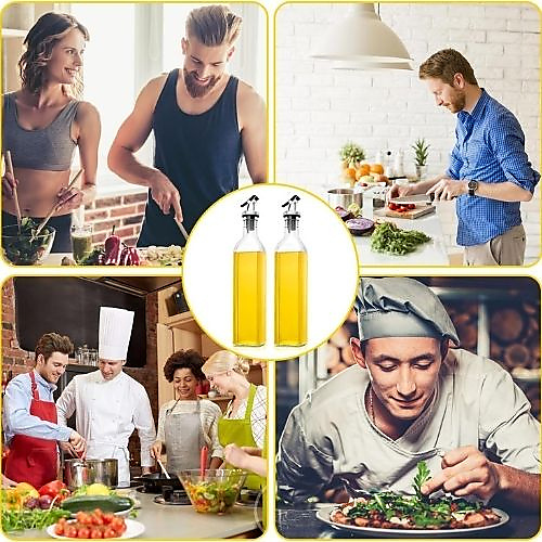 زجاجة توزيع زيت زيتون زجاجية سعة 280 مل من هوم واي ، عبوة  زجاجة موزع زيت للطبخ والخبز والسلطة مع فو