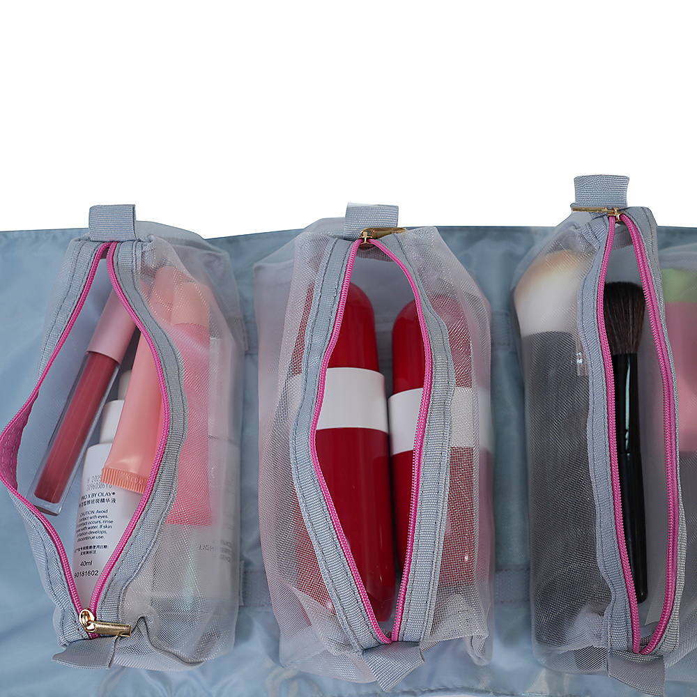 Compact, detachable, and hangable travel toiletry bag
