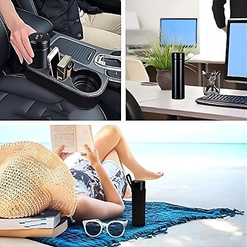 كوب ذكي مزود بشاشة LED لعرض درجة الحرارة، أسود، سعة 500 مل