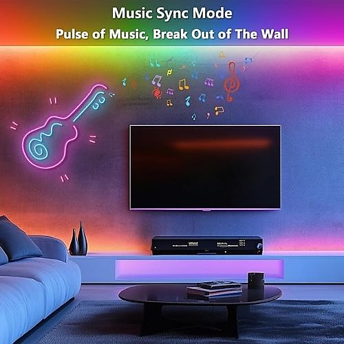 شريط اضاءة LED نيون RGB-IC بطول 16.4 قدم، 5 فولت يعمل بالبلوتوث مع تحكم في التطبيق ومزامنة الموسيقى،