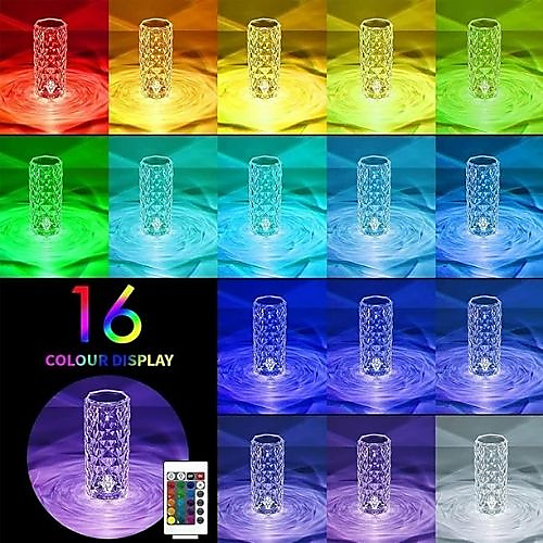مصباح طاولة كريستالي من الميكاكوز ليلي متغير الإضاءة RGB بتصميم ماسي وردي لغرفة النوم/غرفة المعيشة/د