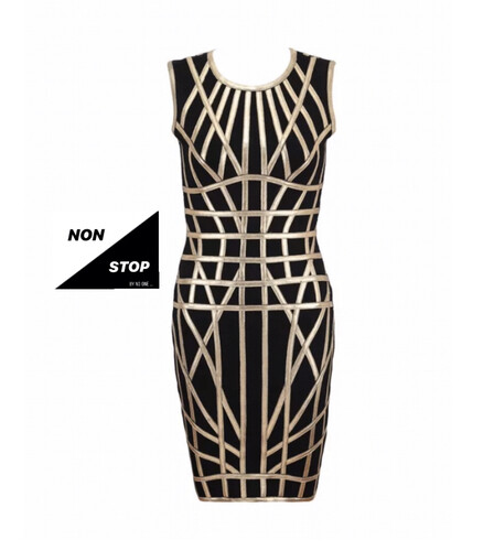 فستان باندج اسود بذهبي