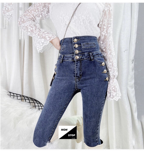 بنطلون جينز خصر رفيع