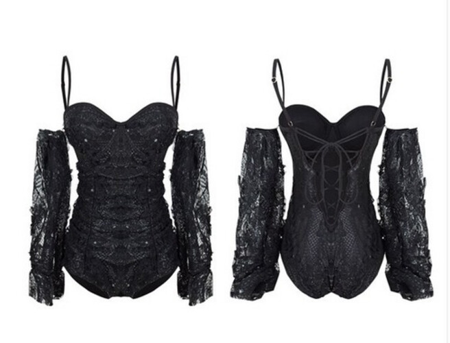 بودي سوت اسود مع اكمام نازلة