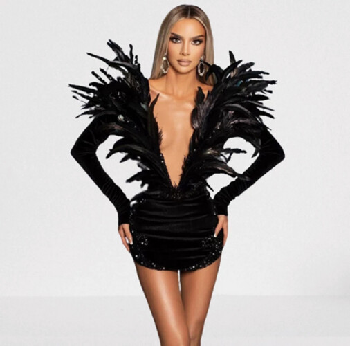 فستان مخمل اسود قصير