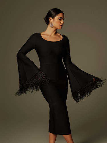 Black dress with feathers