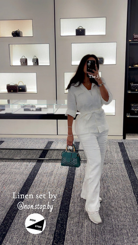 بداه قطعتين لينن ابيض بنطلون و كارديجان و حزام